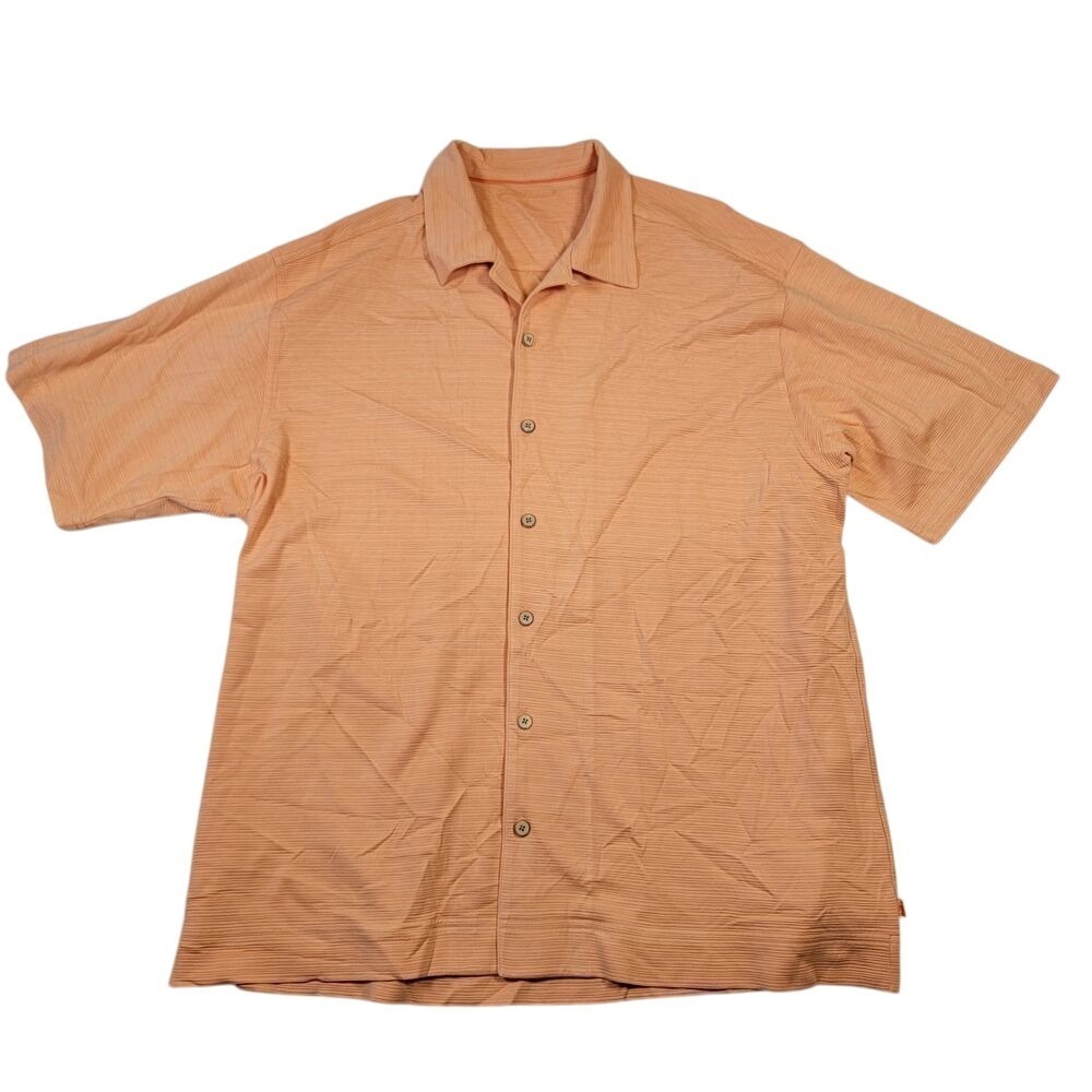 Tommy Bahama Men's Silk Blend Button Up‎ Shirt Sz L Orange Creamsicle Hawaiian